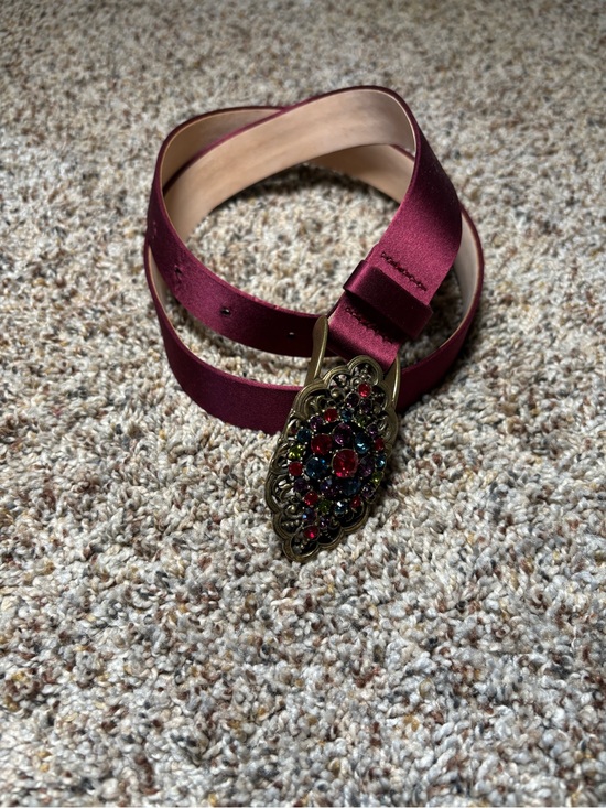 W by Worth Accessories - 395. W by Worth Women's Satin Burgundy Gemstone Buckle Belt